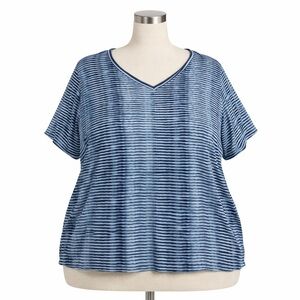 Catherines Blue striped Short Sleeve Shirt Plus Size 5X